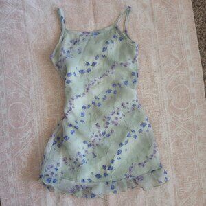 Vintage 90s Made in USA Grail Aqua Blues Sage Green Floral Slip Dress Y2K